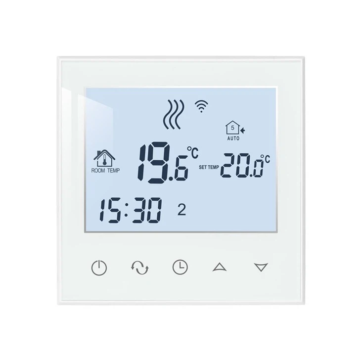 Thermostat de chauffage par le sol à écran en verre blanc TDS21